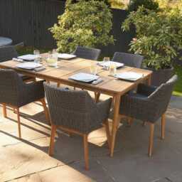 Pacific Lifestyle Larissa Rattan Garden Dining Set, 6 Seater, Light Grey