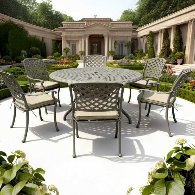Casa Venice Aluminium Garden Dining Set, Round, 6 Seater, Stone - image 1