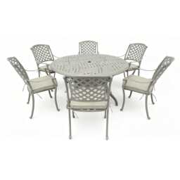 Casa Venice Aluminium Garden Dining Set, Round, 6 Seater, Stone - thumbnail 2