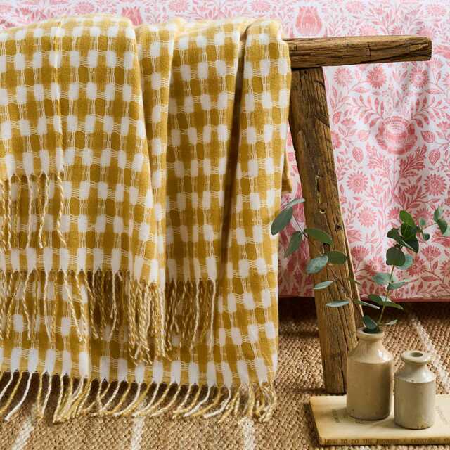 Laura Ashley Knapton Throw, 130cm x 70cm, Ochre Yellow - image 1