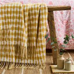 Laura Ashley Knapton Throw, 130cm x 70cm, Ochre Yellow - thumbnail 1