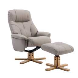 Casa Trento Manual Recliner Faux Leather Swivel Chair & Footstool, Pebble - thumbnail 2