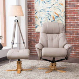 Casa Trento Manual Recliner Faux Leather Swivel Chair & Footstool, Pebble