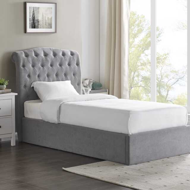 Casa Gerbera Storage Bed Frame, Single, Light Grey - image 1