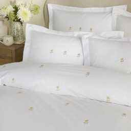 Sophie Allport Embroidered Sunflower Duvet Set, Double, White - thumbnail 1