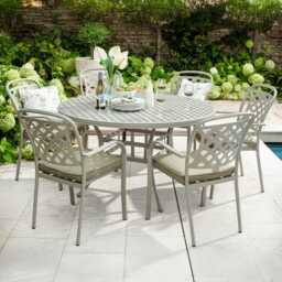Hartman Berkeley Garden Dining Set with Parasol, Round, 6 Seater, Cream