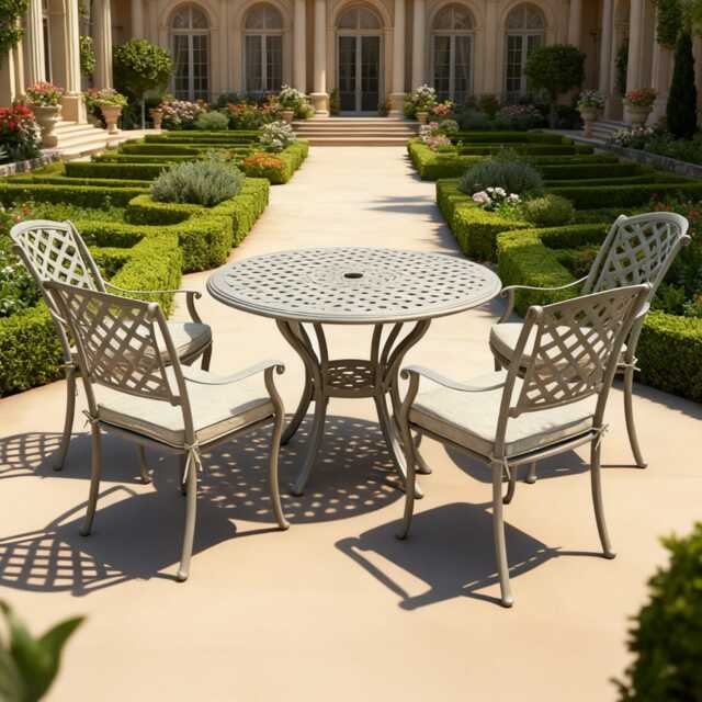 Casa Venice Aluminium Garden Dining set, Round, 4 Seater, Stone - image 1