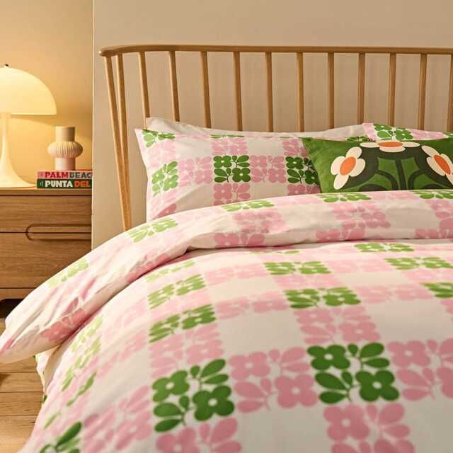 Orla Kiely Floret Check Duvet Set, King, Dill Pink - image 1