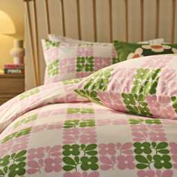 Orla Kiely Floret Check Duvet Set, King, Dill Pink - thumbnail 2