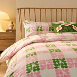 Orla Kiely Floret Check Duvet Set, King, Dill Pink - thumbnail 1