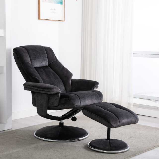 Casa Dalby Swivel Fabric Recliner Chair & Stool, Liquorice - image 1