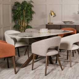 Casa Aviva Table & 6 Natural, Rust & Latte Chairs Dining Set - thumbnail 3
