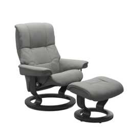 Stressless Mayfair Medium Leather Recliner Chair & Footstool, Paloma Silver Grey - thumbnail 1