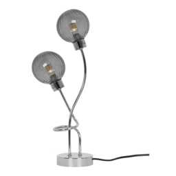 Casa Sofia 2 Light Table Lamp, Chrome & Glass, Smoke Grey
