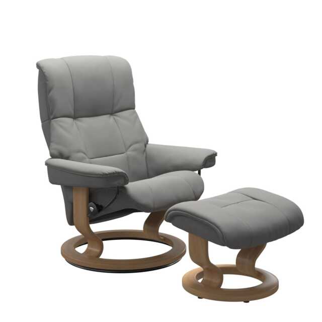 Stressless Mayfair Small Leather Recliner Chair & Footstool, Paloma Silver Grey - image 1