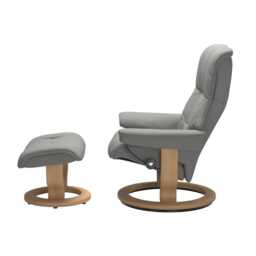 Stressless Mayfair Small Leather Recliner Chair & Footstool, Paloma Silver Grey - thumbnail 3