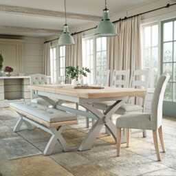 Casa Nantes Cross Leg Dining Table, Bench and 3 Chair Dining Set