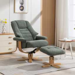 Casa Samoa Swivel Fabric Recliner Chair & Stool, Fern - thumbnail 3