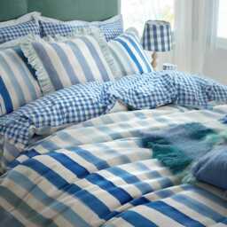 Bluebellgray Sunday Stripe Duvet Set, Super King, Blue - thumbnail 2