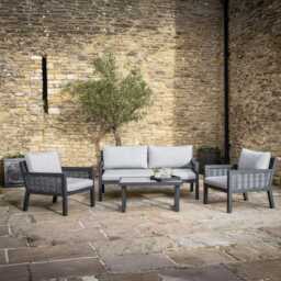 Bramblecrest Portofino Aluminium Garden Sofa Set with Table, 4 Seater, Grey