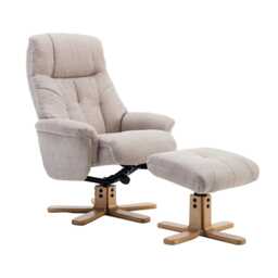 Casa Trento Swivel Manual Recliner Fabric Chair & Footstool, Wheat