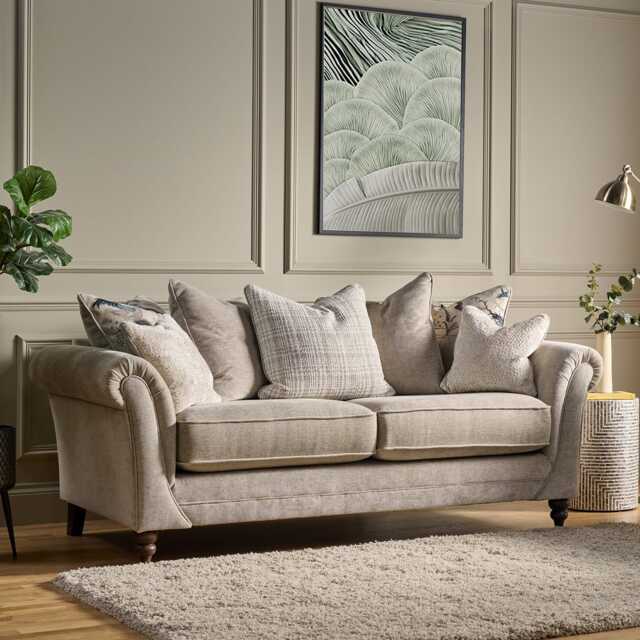 Casa Ashton 3 Seater Pillow Back Fabric Sofa, Marlon Natural - image 1