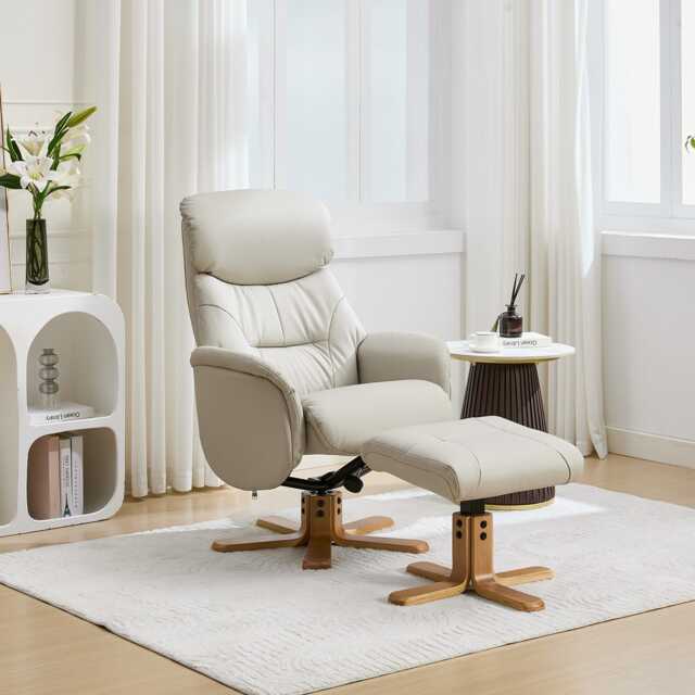 Casa Eddie Leather Recliner Swivel Chair & Stool, Mushroom