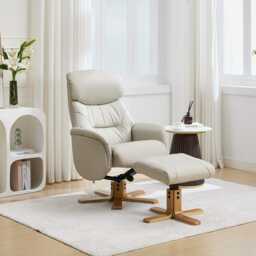 Casa Eddie Leather Recliner Swivel Chair & Stool, Mushroom