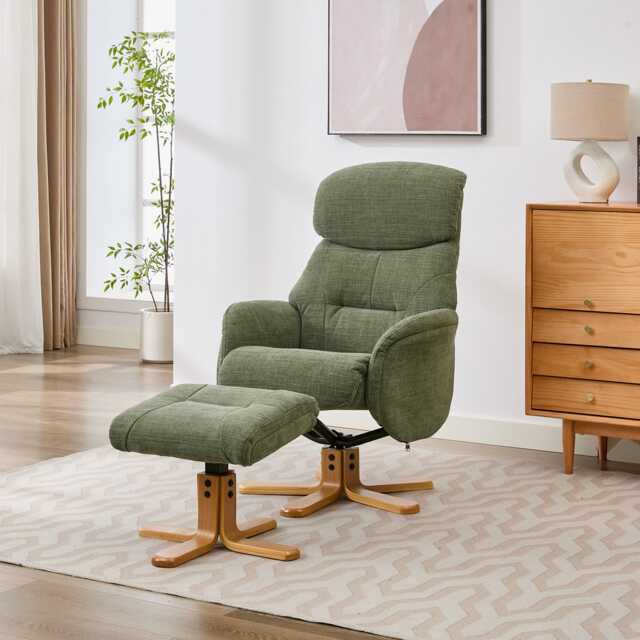 Casa Eddie Fabric Recliner Swivel Chair & Stool, Kellygreen