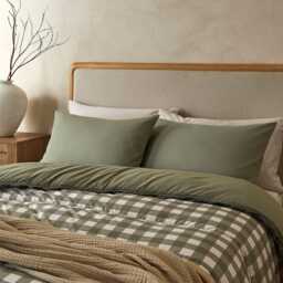 Night Lark by Fine Bedding Company Gingham Coverless Duvet Set, 10.5 Tog, Double, Olive - thumbnail 2