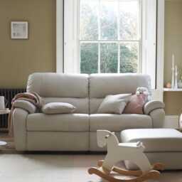 G Plan Mistral Small 2 Seater Double Manual Recliner Leather Sofa, Husk Alabaster - thumbnail 2