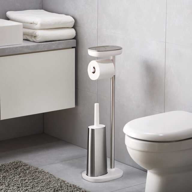 Joseph Joseph EasyStore Plus Toilet Roll Holder with Flex Toilet Brush, Stainless Steel - image 1