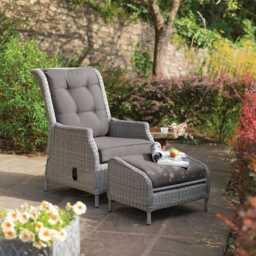 Kettler Palma Wicker Reclining Garden Chair with Footstool, White