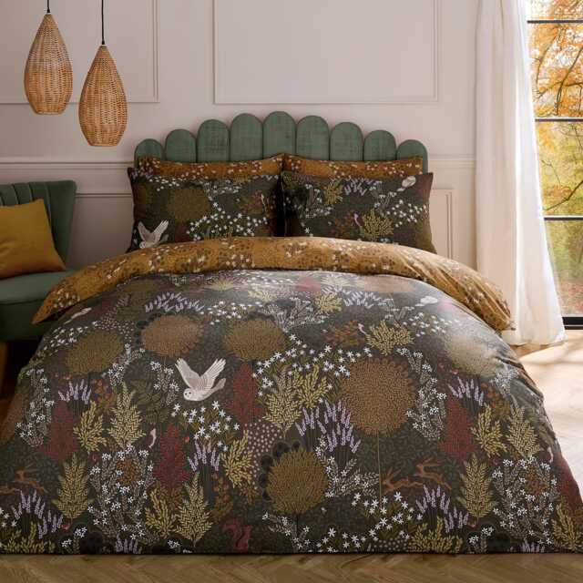 Sara Miller Owl Forest Duvet Set, Double, Deep Olive
