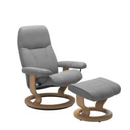 Stressless Consul Large Leather Recliner Chair & Footstool, Batick Wild Dove - thumbnail 1