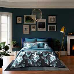 Ted Baker Painted Blooms Duvet Set, Double, Teal & Black - thumbnail 1