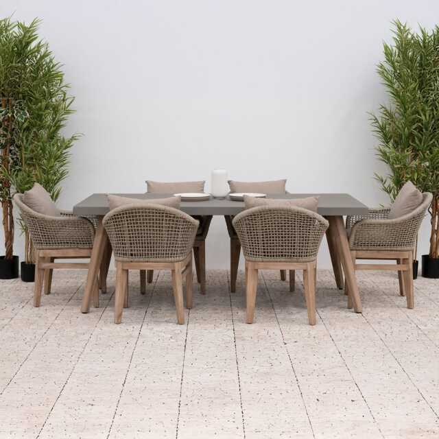 Nova Summer Wooden Garden Dining Set, Rectangular, 6 Seater, Greige