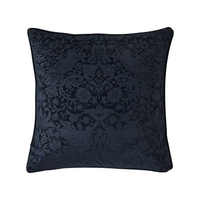 William Morris At Home Strawberry Thief Embossed Cushion, 50x50cm, Prussian Blue