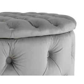 Large Round Storage Ottoman in Light Grey Velvet with Button Top - Mia - thumbnail 3