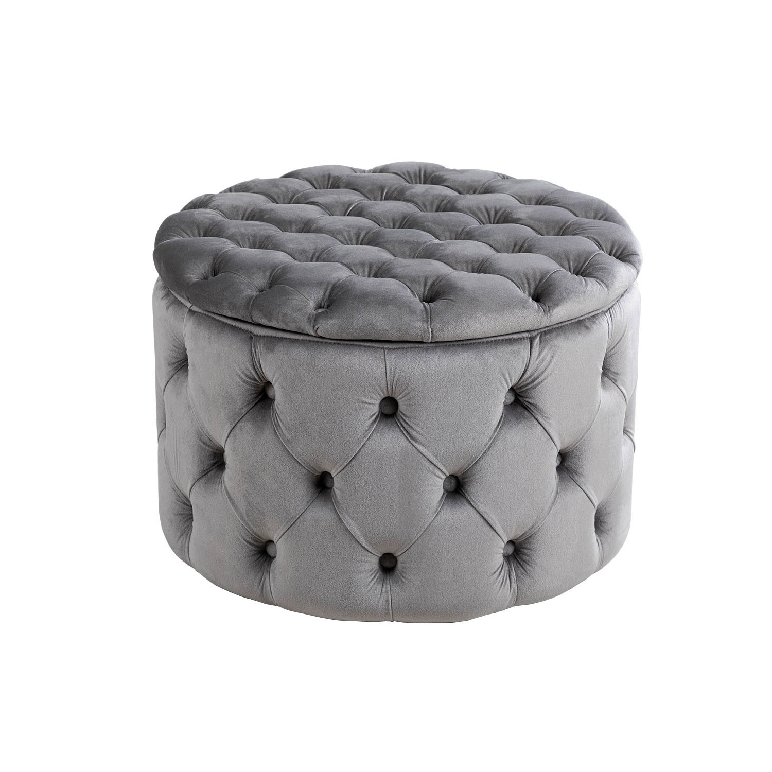Medium Round Storage Ottoman in Grey Velvet with Button Top - Mia - image 1