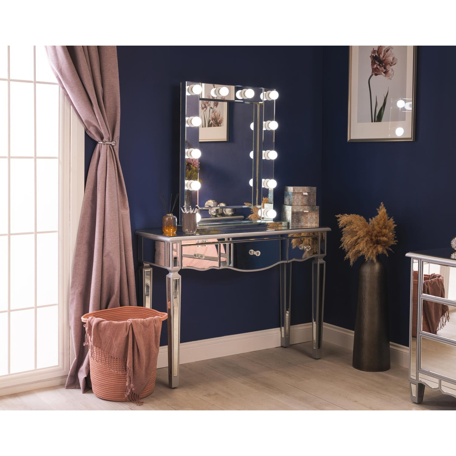 Paris Silver Mirrored Console Table with Small Hollywood Mirror - image 1