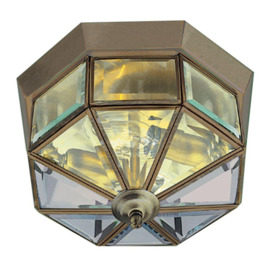 Searchlight 8235AB Flush Ceiling Light In Antique Brass With Bevelled Glass