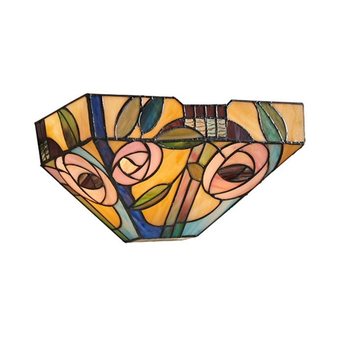 Interiors 1900 64389 Willow Tiffany 1 Light Wall Light With Mackintosh Style Rose In Subtle Colours