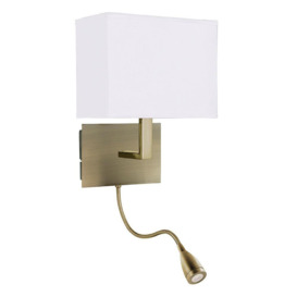Searchlight 6519AB Antique Brass Wall Light With Shade And LED Reading Light