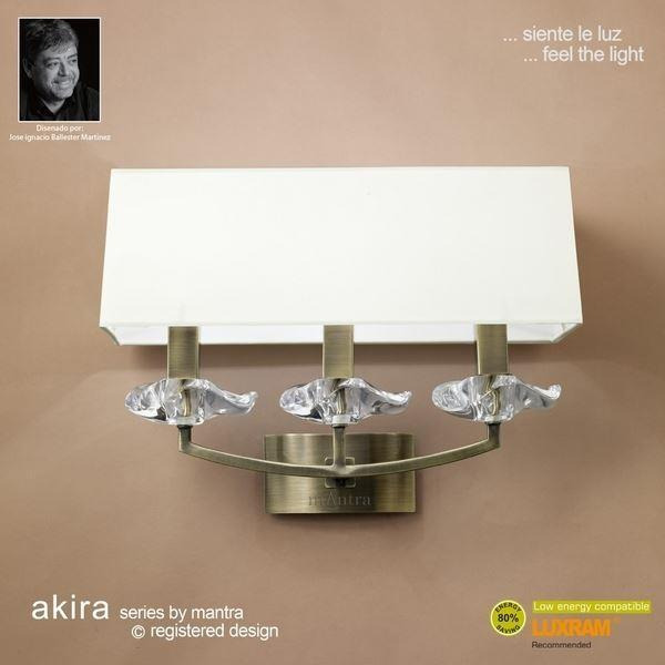M0788AB Akira Antique Brass 3Lt Wall Lamp With Cream Shades