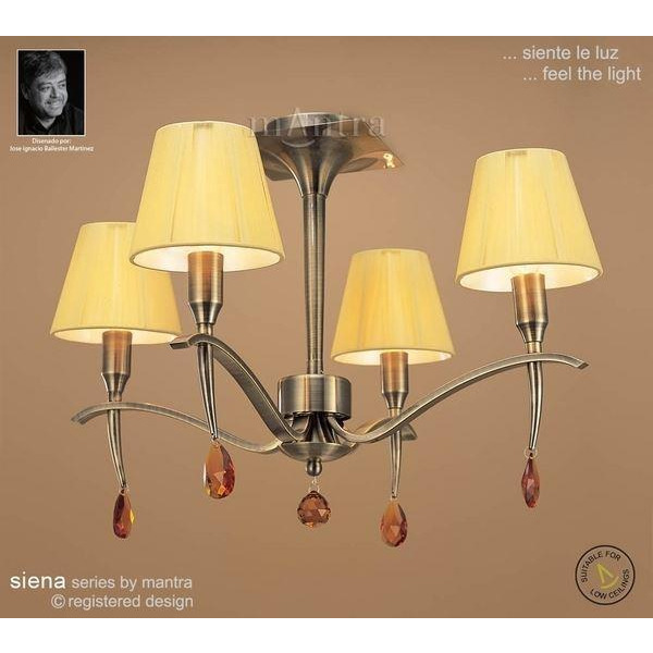 M0345AB Siena Antique Brass 4 Lt Semi-Flush Lamp With Shades