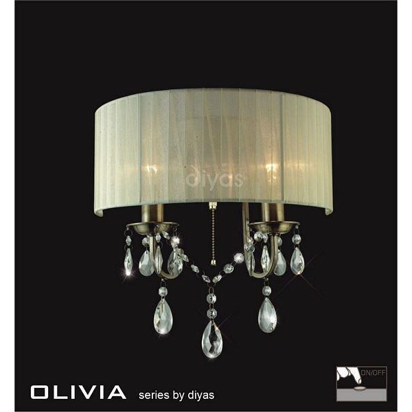 IL30064CR Olivia Antique Brass 2 Light Wall Bracket with Cream Shade