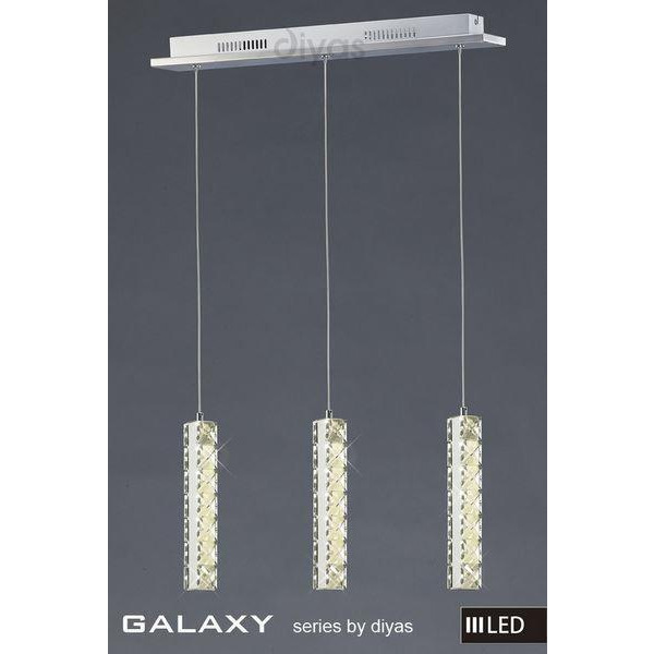 IL80034 Galaxy LED 18 Light Chrome & Crystal Triple Pendant