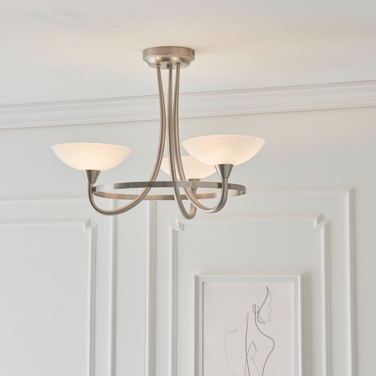 Endon CAGNEY-3SC 3 Light Glass & Satin Chrome Ceiling Light