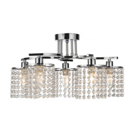 Modern 5 Way Crystal Droplet Ceiling Chandelier in Chrome - LED Compatible